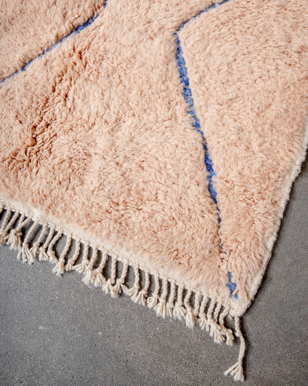 Modern, designer, handcrafted Berber rug from Morocco. Beniourain carpet with beautiful colours and patterns and fluffy wool texture.